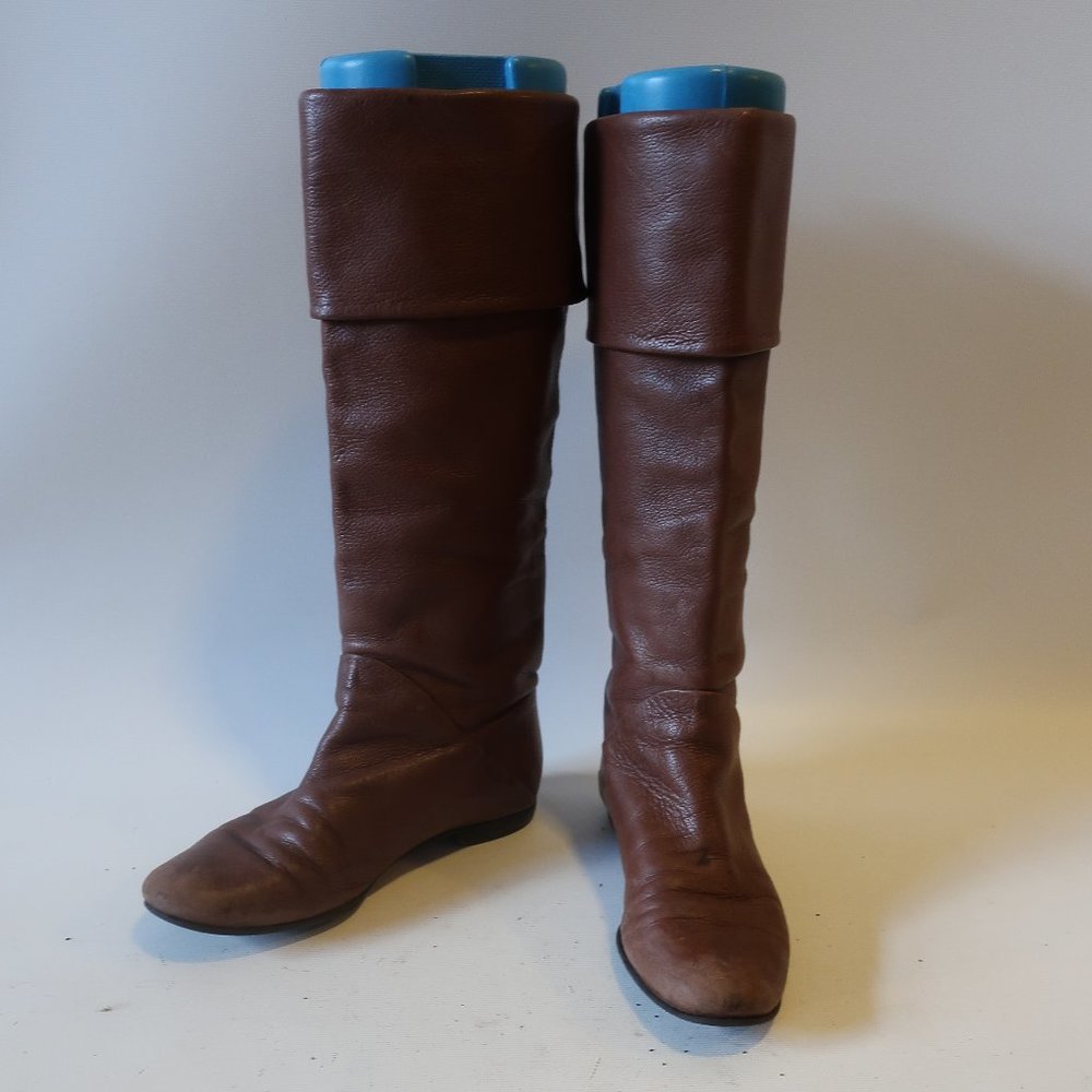 GIGI BROWN LEATHER FOLD OVER KNEE BOOTS SZ 6*